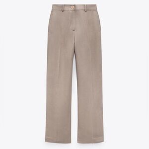 Zara Linen Blend Taupe Trousers